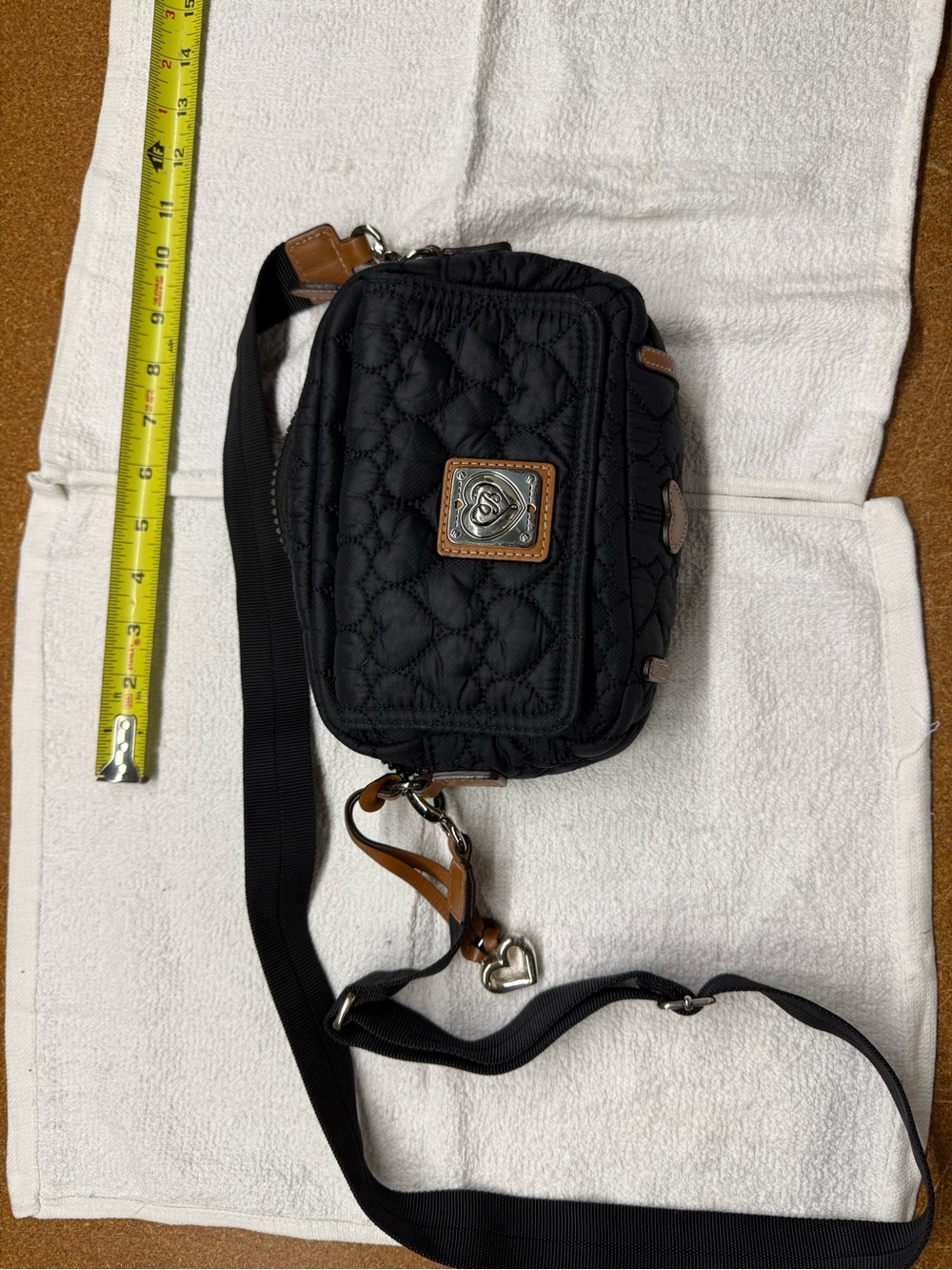Brighton Black Quilted Crossbody Camera Bag with Brown Trim EUC
